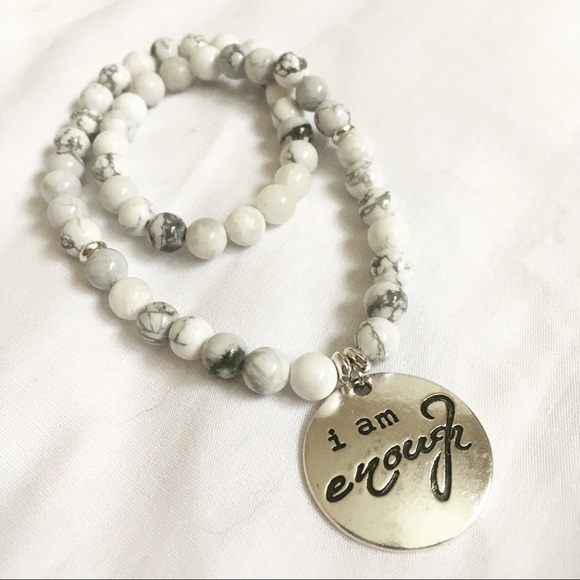 I Am Enough WhiteGrey Howlite Affirmation Bracelet - Picture 2 of 7